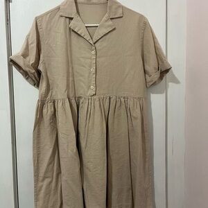 Casual Tan Button-Up Dress